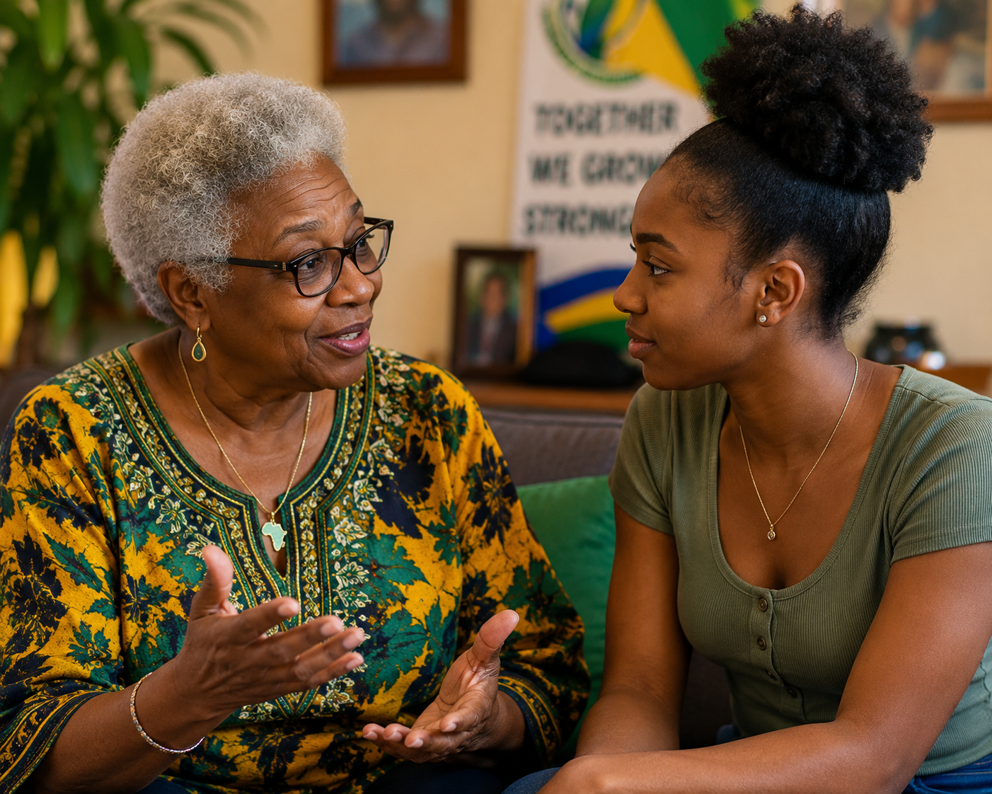 SVGA Older person talking with Younger person
